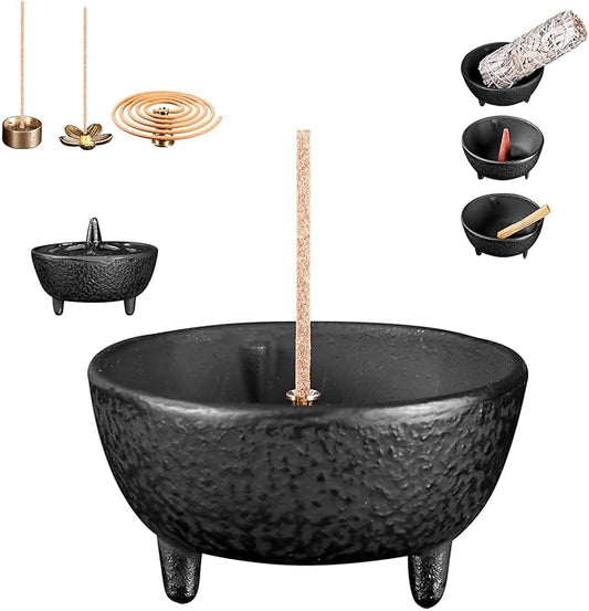 Cast Iron Incense Burner - 4 in 1Incense Holder Burner Set, Three-Legged Incense Ash Catcher with Lid for Rituals, Decoration, Etc - Bloomnest
