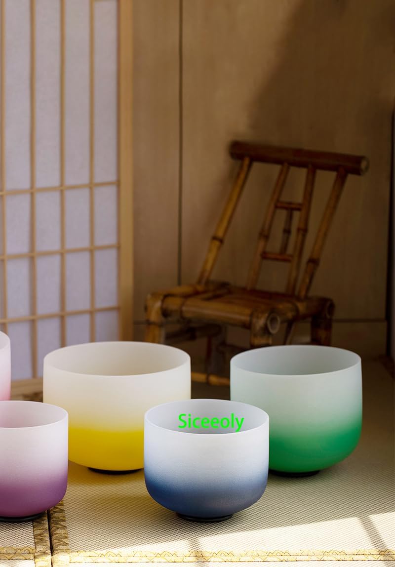 8" A Note 432HZ Indigo Blue Color Crystal Singing Bowl Frosted Quartz Root Base Chakra Meditation Sound Healing with Durable Carrying Case Suede Striker O-ring