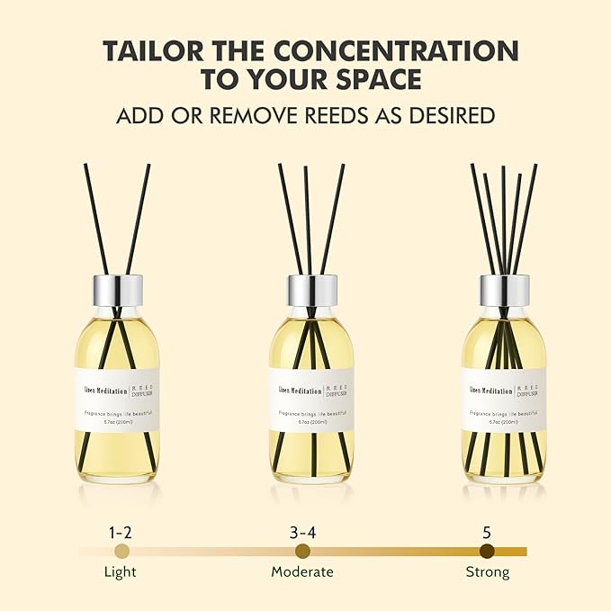 Clesh Reed Diffuser Set, 6.7 oz Linen Scented Diffuser with Sticks, Home Fragrance Reed Diffuser for Bathroom Shelf Decor, Linen Meditation - Bloomnest