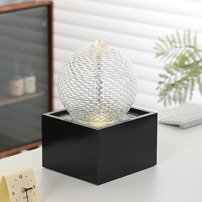 Indoor Water Feature Tabletop Ceramic Fountain Home Kitchen Office Decoration Modern Design Style (Black biger Size)