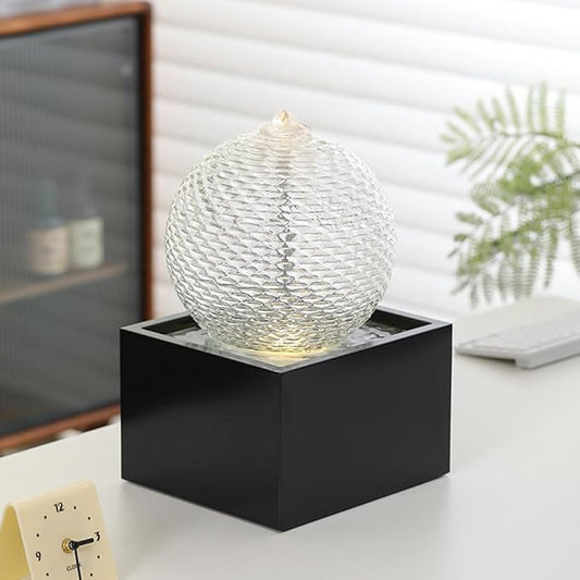 Indoor Water Feature Tabletop Ceramic Fountain Home Kitchen Office Decoration Modern Design Style (Black biger Size)