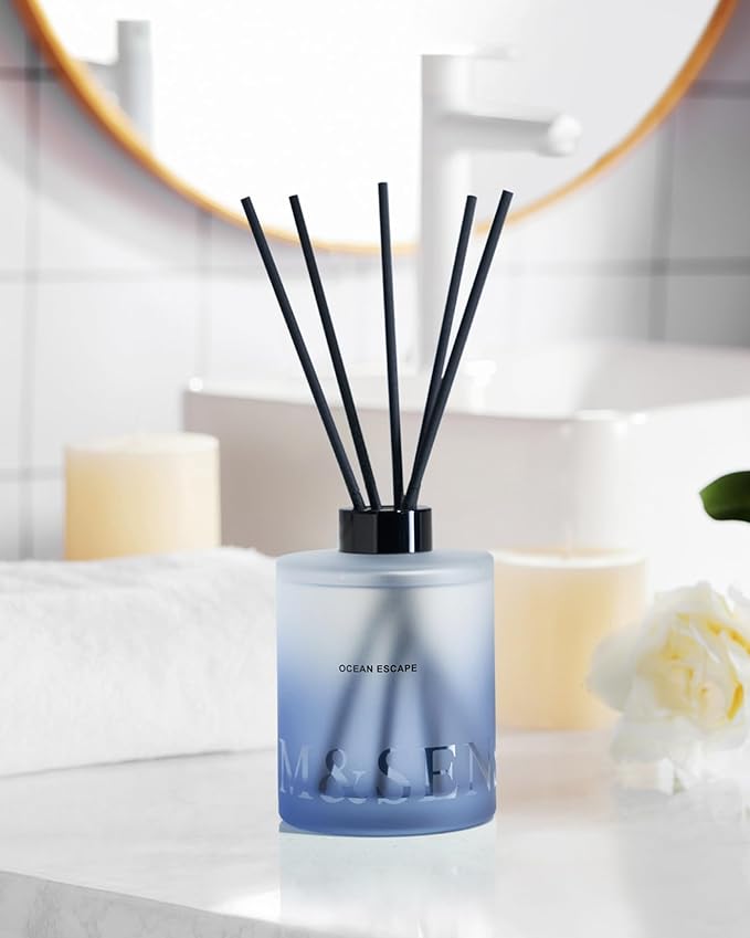 M&SENSE Ocean Escape Reed Diffuser Set - 16.9 fl oz Sea Salt Scent Diffuser with Sticks, Large Long-Lasting Fragrance Diffuser, Aromatherapy Diffuser Gift for Summer, Spa & Home Decor MSENSE