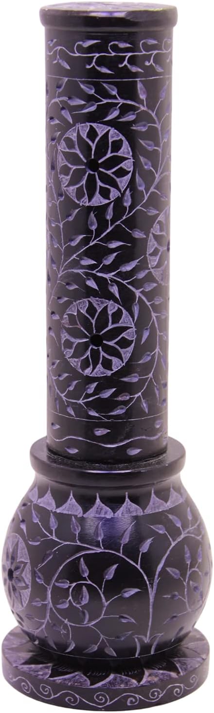 Marble Soapstone Black Incense Stick Holder | Candle Burner | Tea Light Holder - Round Incense Holder Decorative Home and Office Decor - (3 x 3 x 10 Inches)