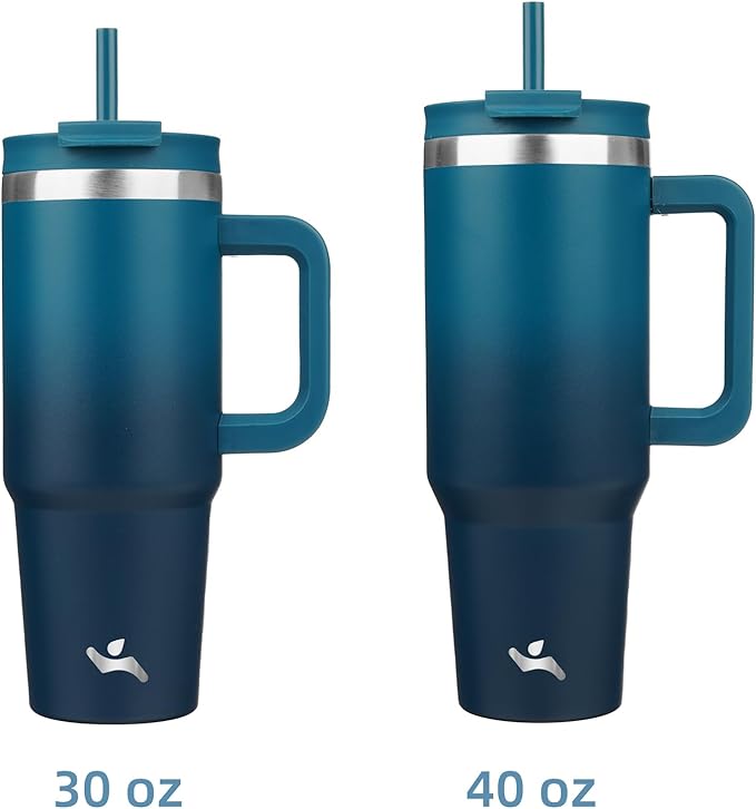 30 oz Tumbler with Handle and 2 Straws,2 in 1 Lid Insulated Water Bottle Stainless Steel Travel Coffee Mug,Indigo Black - Bloomnest