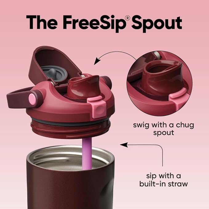 Owala FreeSip Sway Insulated Stainless Steel Water Bottle with Two-Way Spout, Built-In Straw and Bucket Handle, Made for Travel, School, and Sports, 30oz, BPA Free, Leak Proof, Black Cherry Owala
