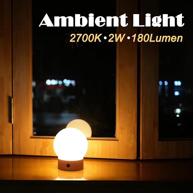 Small Cute Cordless Table Lamp Rechargeable, Battery Operated Shower Lamp Waterproof, Touch Dimmable Globe Ambient Light for Outdoor/Bedside/Patio/Dining (White) - Bloomnest