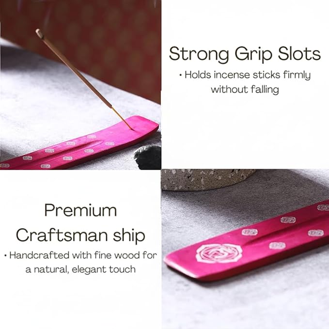 Bless-International Traditional-Handmade-Burner Wooden-Incense-Stick-Holder Ash-Catcher-Stand for-Aromatherapy-Meditation-Yoga (Heart Pink) 10 Inches, Pack of 2 - Bloomnest