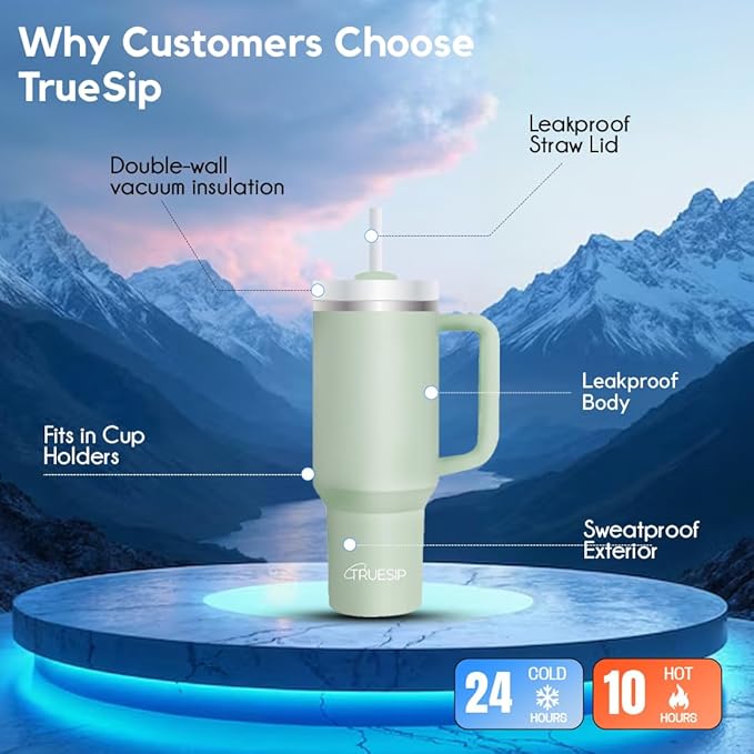 Ultimate 40oz All in One Tumbler - Leak Proof Stainless Steel Tumbler - Includes Silicone Boot, 3 Straws, 2 Straw Caps, & Cleaning Brush (Matcha Cream) - Bloomnest