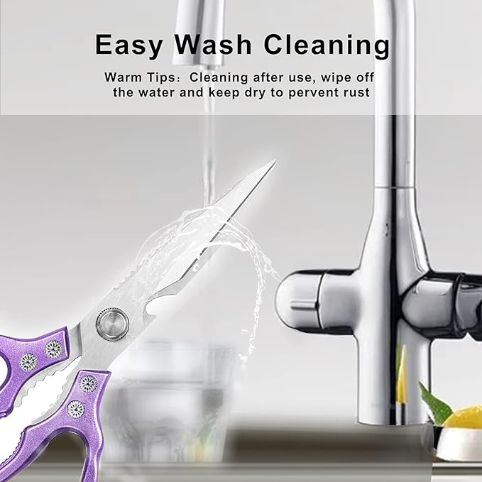 AWinjoy Heavy Duty Sharp Kitchen Scissors, Dishwasher Safe, Cooking Shears for Meat, Chicken, Fish, Poultry, Herb, Bread (Purple) - Bloomnest