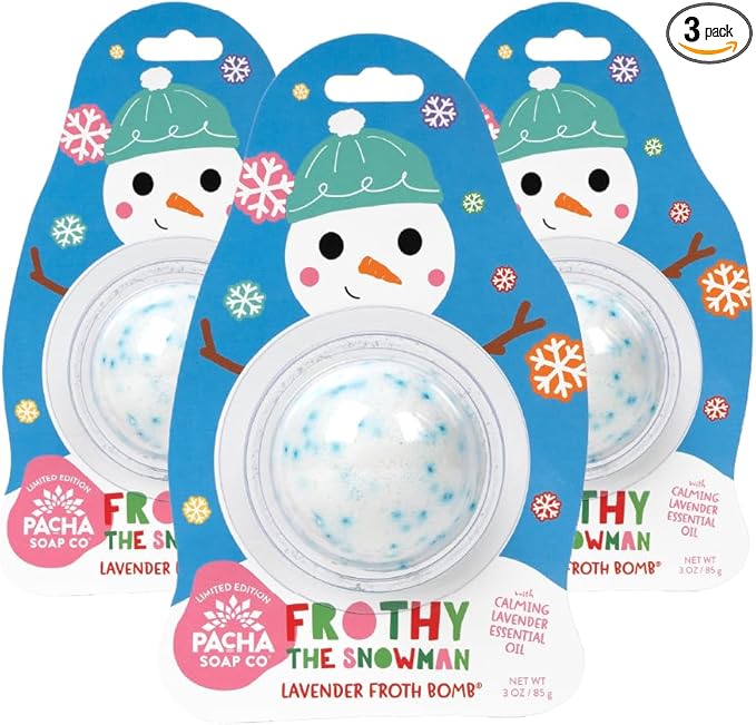 PACHA SOAP Co. Holiday Bath Bomb Card 3 Pack, Frothy The Snowman - Scents of Lavender, Moisturizing, Naturally Derived & Handcrafted in The USA - Bloomnest
