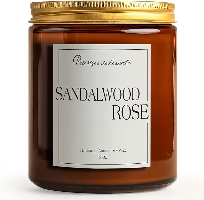 Sandalwood & Rose Scented Candles for Home, Natural Soy Wax Aromatherapy Santal Rose Candle Gifts for Men & Women, Highly Scented & Long Lasting Non Toxic Jar Candle for Stress Relief (9oz) - Bloomnest