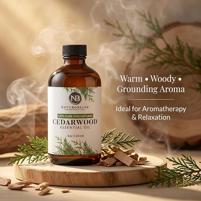 NaturoBliss Cedarwood Essential Oil – Huge 4 Fl Oz – 100% Pure and Natural – Premium Grade Essential Oil for Diffuser and Aromatherapy, Skin, Massage, Candle and Soap Making Fragrance - Bloomnest