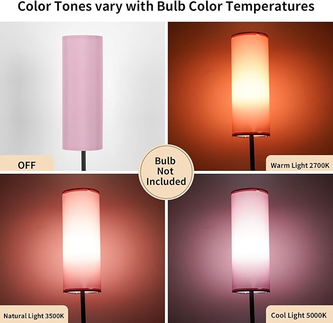 FRIDEKO HOME Floor Lamp with Pink Shade, Simple Design with Foot Pedal Switch, Small Tall Lamps for Living Room Bedroom Office, Corner Floor Stand Light with Black Pole Lamp (No Bulb/No Remote) - Bloomnest