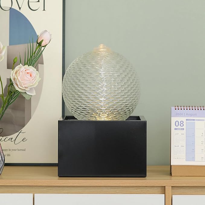 Indoor Water Feature Tabletop Ceramic Fountain Home Kitchen Office Decoration Modern Design Style (Black biger Size)