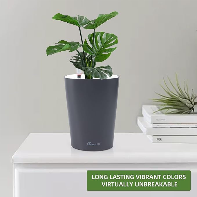 Dexceder 6x7 Self Watering Planter Indoor Outdoor, Matte Table Flower Plant Pot with Water Level Indicator (Slate Gray) - Bloomnest