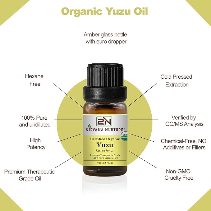 Yuzu Essential Oil, USDA Certified Organic, 100% Pure Undiluted, Aromatherapy Oil for Diffuser, Hair & Skin Care NirvanaNurture