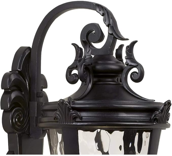 John Timberland Marseille Rustic Vintage Outdoor Wall Light Fixture Textured Black Scroll 27 1/2" Hammered Glass for Exterior House Porch Patio Outside Deck Garage Yard Front Door Garden Home - Bloomnest