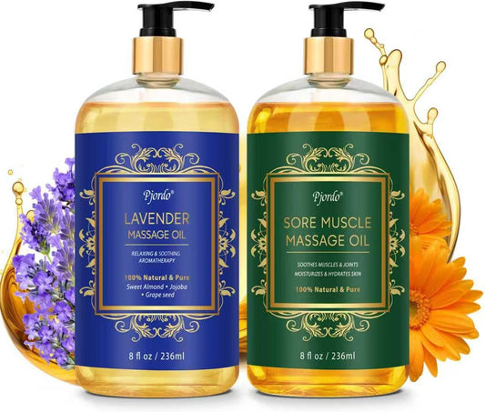 2 Pack Body Massage Oil for Massage Therapy, Sore Muscle Arnica Oil & Lavender Massage Oil for Pain Relief, Massage Relaxing Oil for Calming, Soothes Joints & Muscle, Spa Gift for Him Her