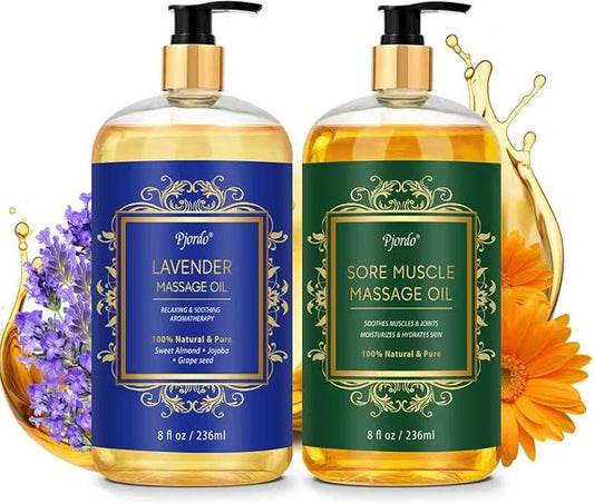 2 Pack Body Massage Oil for Massage Therapy, Sore Muscle Arnica Oil & Lavender Massage Oil for Pain Relief, Massage Relaxing Oil for Calming, Soothes Joints & Muscle, Spa Gift for Him Her - Bloomnest