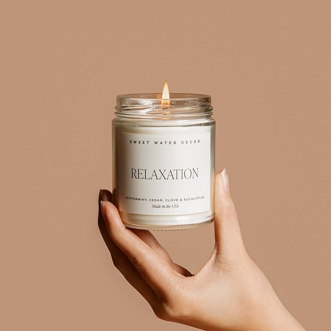 Sweet Water Decor Relaxation Candle - Soy Eucalyptus, Peppermint, and Clove Scented Spa Candles for Home - 9oz Clear Jar + Gold Lid, 40+ Hour Burn Time, Made in The USA - Bloomnest