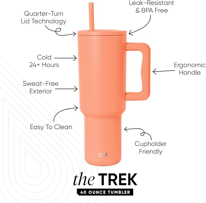 Simple Modern 40 oz Trek Tumbler with Handle and Straw Lid | Cup Holder Friendly Insulated Stainless Steel Travel Mug | Mango SimpleModern
