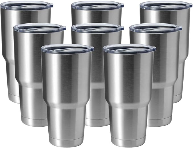 HASLE OUTFITTERS 30oz Stainless Steel Tumbler, Double Wall Vacuum Insulated Travel Mug Tumbler, Durable Insulated Coffee Mug, Gift Box Set (Silver, 8)