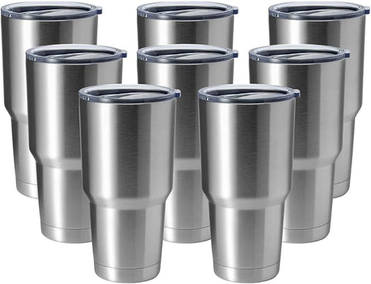 HASLE OUTFITTERS 30oz Stainless Steel Tumbler, Double Wall Vacuum Insulated Travel Mug Tumbler, Durable Insulated Coffee Mug, Gift Box Set (Silver, 8)