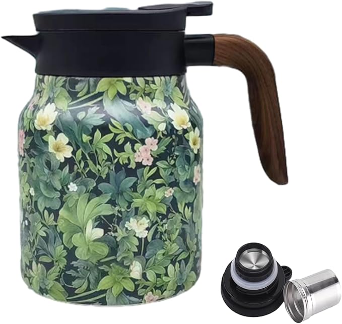 Vintage Floral Teapot with Built In Infuser, 2025 New Stainless Steel Thermal Teapot 1000ml Large Capacity to Meet Daily Needs (Pattern01)
