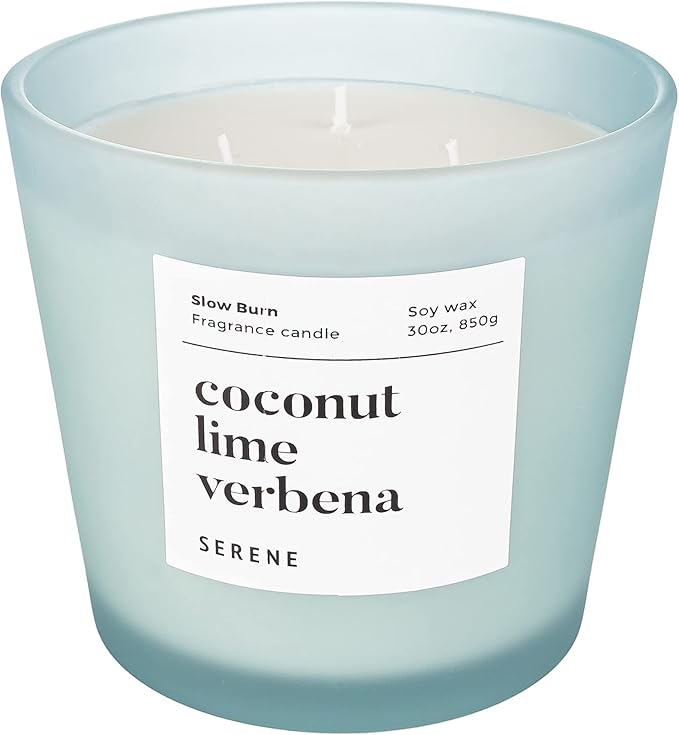 Hidden Label Large Scented Candle, Coconut Lime Verbena, 30oz 3 Wick Huge Candle, Serene Collection Slow Burn Natural Soy Candles for Home Scented - Bloomnest