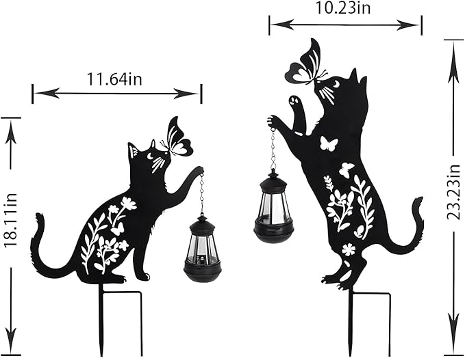 Solar-Powered Black 2-Pack Cats Garden Decor Stakes - Metal Silhouette Figurine for Outdoor Yard, Lawn, and Patio Decoration - Bloomnest