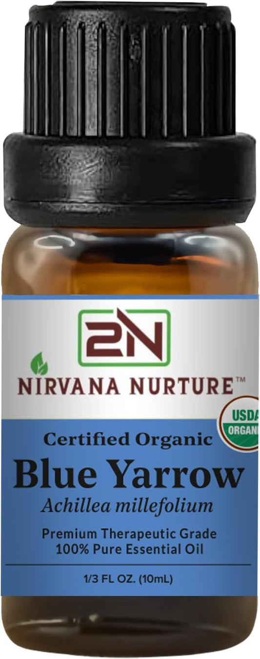 Blue Yarrow Essential Oil, USDA Certified Organic, 100% Pure Undiluted, Aromatherapy Oil for Diffuser, Hair & Skin Care NirvanaNurture