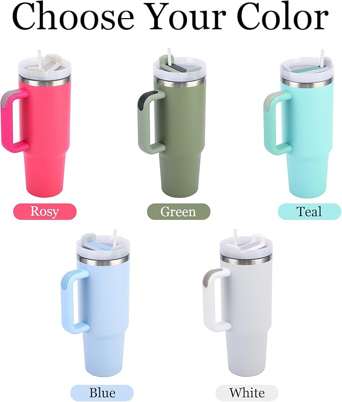 Personalized Tumbler with Handle, Custom 40oz Insulated Stainless Steel Tumblers Travel Mug Coffee Cup with Engraved Name and Straw Lid, Personalized Gifts for Women Men Him Her - Bloomnest