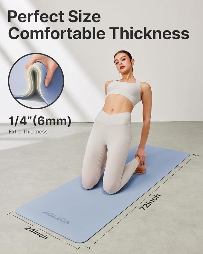 Yoga Mat,Non-Slip TPE Exercise Mat(1/4 Inch) for Pilates, Fitness & Barefoot Workouts, Home Gym Studio with Strap & Bag - Bloomnest