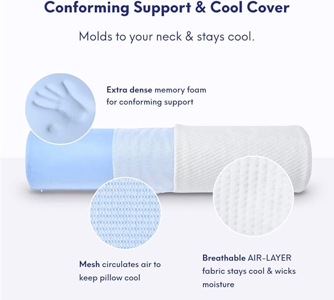 C CUSHION LAB Roll Pillow for Neck Relief - Extra Dense Memory Foam Round Cylinder Bolster for Cervical Support, Spondylosis, Neck Pain Relief, & Spine Lumbar Traction - Washable Cover & Travel Bag - Bloomnest