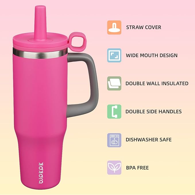 BJPKPK Insualted Tumblers with Handle and Straw 40oz Stianless Steel Travel Coffee Mug Thermal Cups with Lid,Barbie Pink - Bloomnest