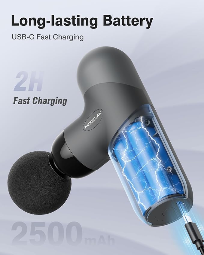 Mini Massage Gun, Percussion Muscle Massager for Back Pain Relief, Compact Sports Travel Massage Gun with 6 Massage Heads 4 Speeds, Gift for Her, Home, Athletes - Bloomnest