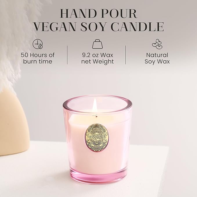 M&SENSE Natural Soy Candle | Jasmine & Pink | 9.2 oz, 50H Burn Time | Luxury Scented Candle for Relaxation, Gifting, Home Décor | Ideal for Bedroom, Office, Party Ambiance - Bloomnest