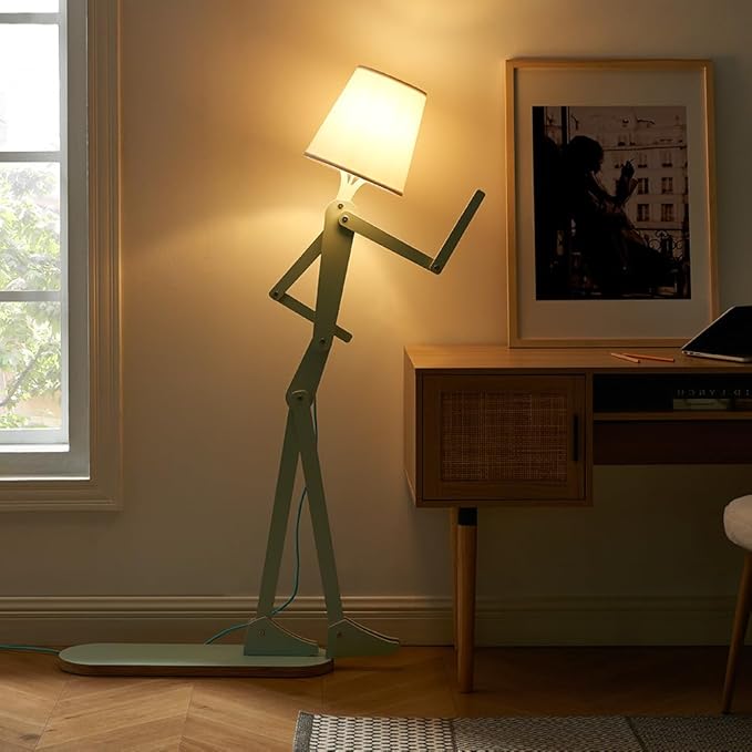 Unique Mini Wood Floor Lamp for Living Room Bedroom Office Farmhouse - Cute Corner Decorative Reading Standing Light Creative Swing Arm Arc Design Gift for Kids Room (Green Mini) - Bloomnest