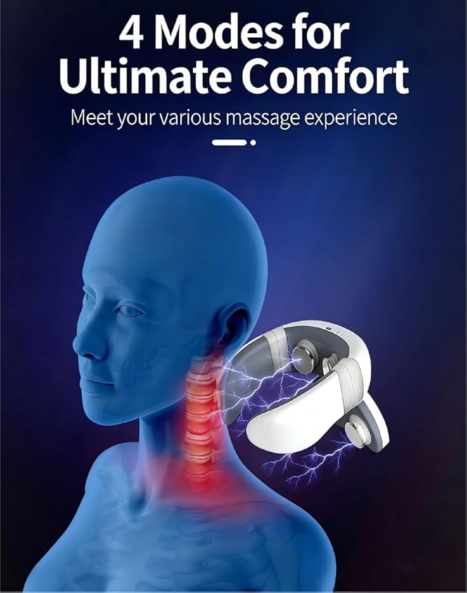 Intelligent Neck Massager 6 Modes 9 Gears TENS Pulse Heating Cervical Massager (White) Bloomnest