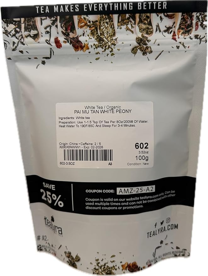 Tealyra - White Peony - Bai Mu Tan White Loose Leaf tea - Premium Chinese White Tea - Caffeine Level Low - 100g (3.5-ounce) - Bloomnest