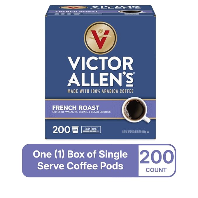 Victor Allen's Coffee French Roast, Dark Roast, 200 Count, Single Serve Coffee Pods for Keurig K-Cup Brewers - Bloomnest