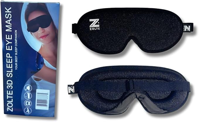 ZOLTE 3D Sleep Eye Mask for Men Women, No Eye Pressure, 3D Sleeping Mask, Contoured Memory Foam, Light Blocking, Adjustable Strap – Soft & Breathable for Deep Sleep, Travel & Meditation. Black