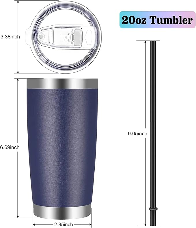 VEGOND 20oz Tumbler with Lid and Straw Stainless Steel Tumbler Cup Bulk Vacuum Insulated Double Wall Travel Coffee Mug Powder Coated Coffee Cup(Navy Blue 12 Pack - Bloomnest