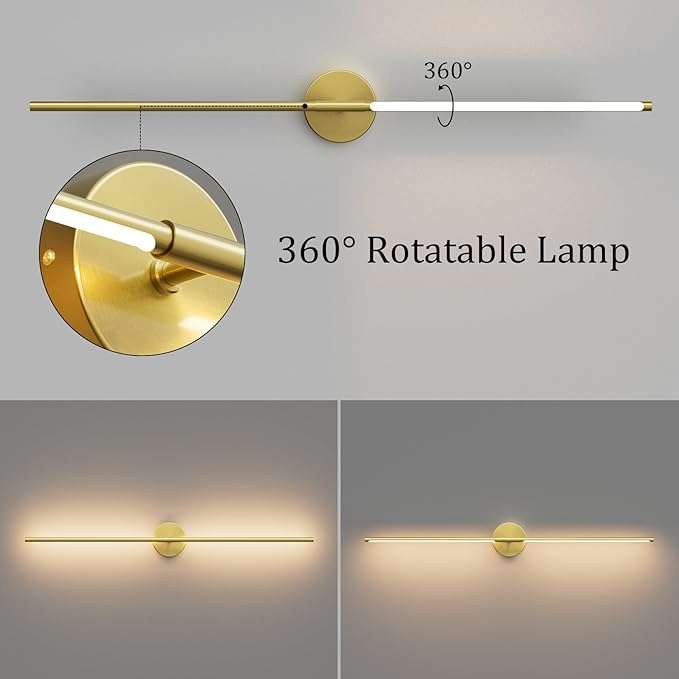 40In Modern Gold Hardwired Bathroom Sconce Vanity Light Bar Over Mirror 3000K Bathroom Light Fixture 360° Rotatable for Bedroom Living Room - Bloomnest