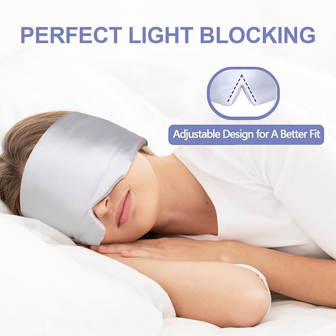 Mulberry Silk Sleep Mask for Women Men, Blackout Eye Mask for Sleeping for Side and Back Sleepers with Adjustable Wide Band, Comfortable Soft Pressureless Eye Cover for Sleeping in Large Size - Bloomnest
