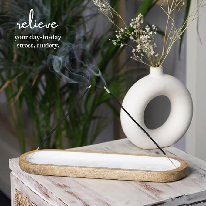 The Art Box Hand Painted Wooden Incense Holder White - 12 inch Long Modern Incense Burner Sticks Ash Catcher for Gifts, Home Decor - Bloomnest