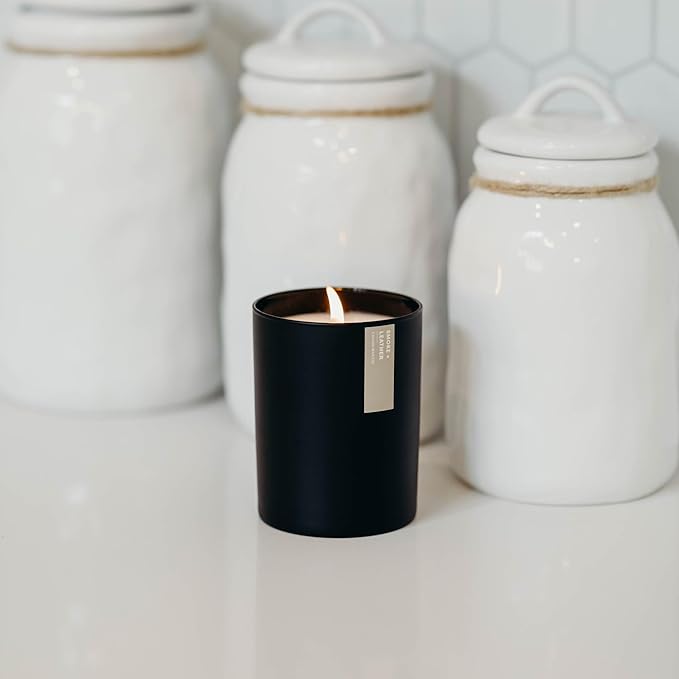 Calyan Wax Co. Smoke & Leather Scented Candle - 75 Hour Burn - Luxury Non Toxic Soy Wax Candles - Long Lasting Black Tumbler Jar Candle for Home - 10.2oz - Bloomnest