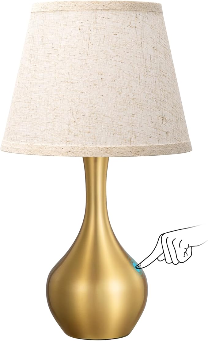 Seealle Touch Table Lamp for Bedroom, 3-Way Dimmable Small Bedside Lamps for Night Stands with Wires, Gold Desk Lamp for Kids Room, Office, Living Room, End Table(LED Bulb Included) - Bloomnest
