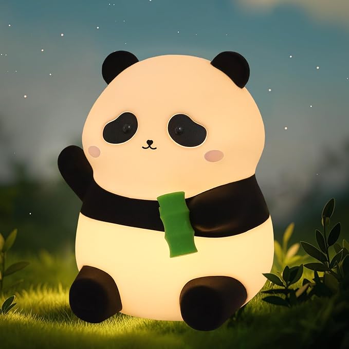 Panda Night Light, Silicone Lamp – Tap-Control Dimmable, 10H High/50H Low Battery Life, Soft Light for Breastfeeding Nursery, Cute Panda Gifts for Kids Boys Girls, Bedside Desk Decor - Bloomnest