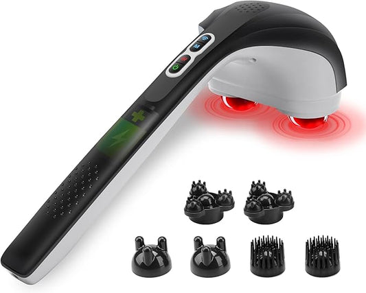 Snailax Cordless Handheld Back Massager with Heat, Deep Tissue Percussion Massager, 3 Sets of Dual Pivoting Heads,Rechargeable Hand Held Massager for Neck,Back Shoulder,Calf,Legs - Bloomnest